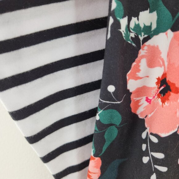 Floral Raglan Baseball Tee Striped Long Sleeve Black Pink Women’s Size L So Soft - Picture 5 of 13
